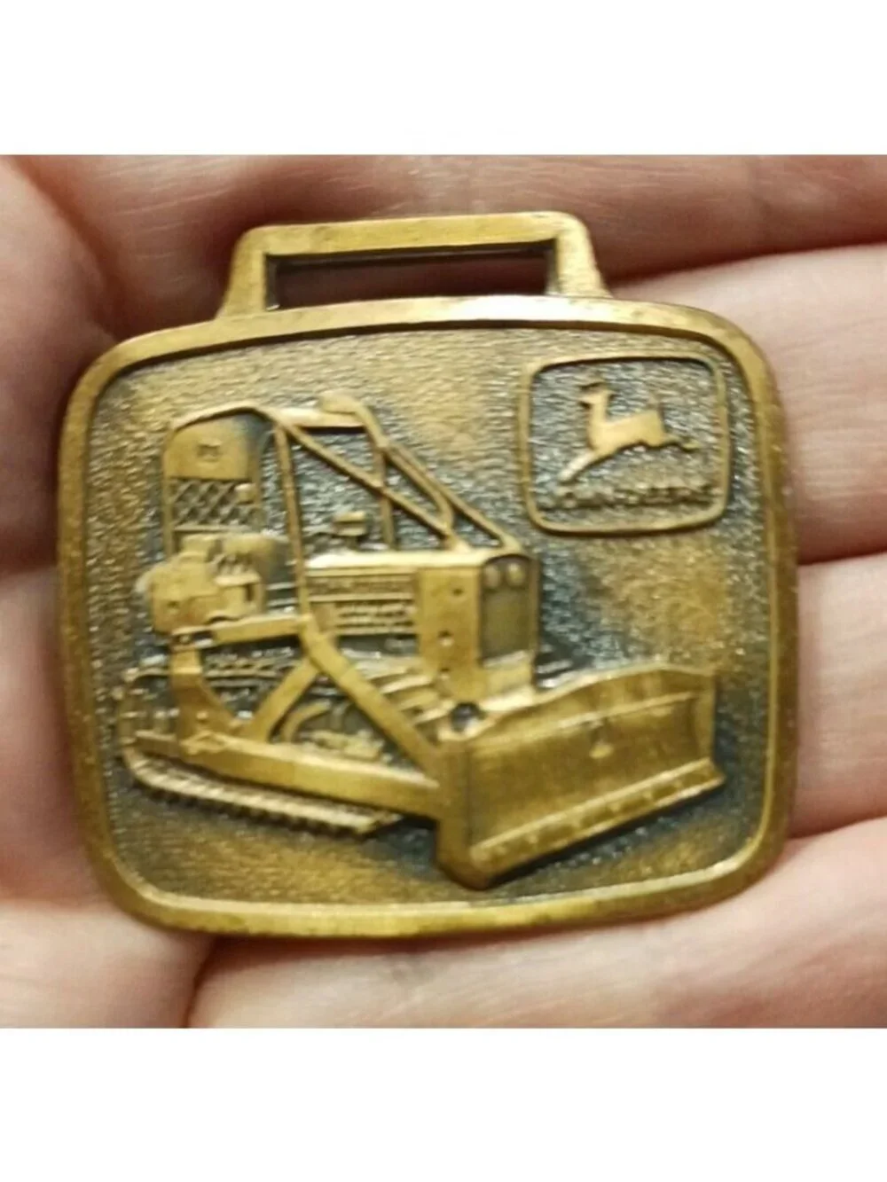 John Deere JD450B Bulldozer Watch Fob Brass Tractor Grader Vintage Moline #G-8